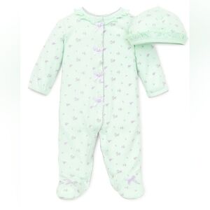 Little Me Outfit Hat Petite Rose Green Purple Bow Footie Floral Baby Sz 9mo NEW